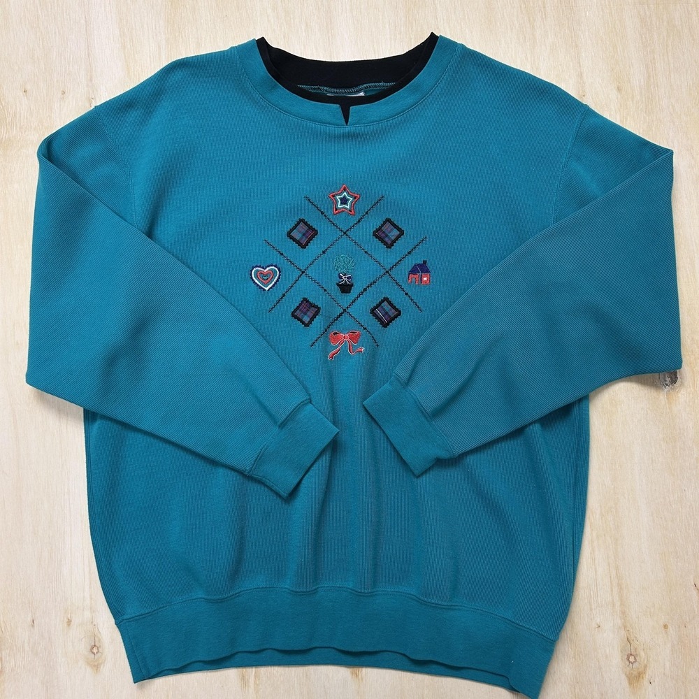 Vintage Koret Sport Sweatshirt Womens Large Blue Embroidered Crewneck Pullover